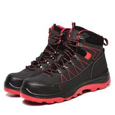 Bertram Comfortable High Top Steel Toe Work Boots Black/Red